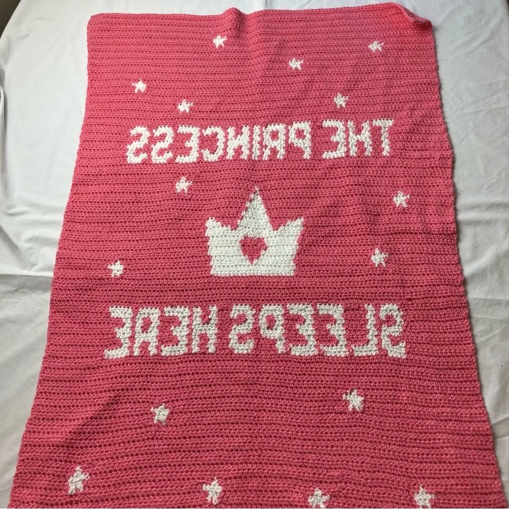 Hand Crochet Afghan Princess Baby Blanket Throw Pink